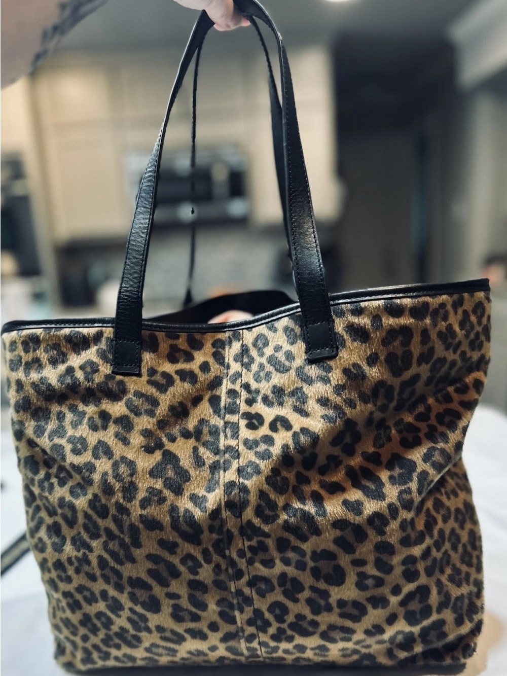 & Other Stories Leopard Print Tote Bag Leather Trim Large Shopper  Pouch Retired
